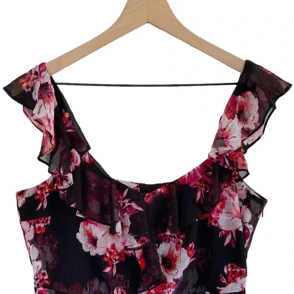 WHBM Black Floral Ruffle Midi Dress - Picture 4 of 11